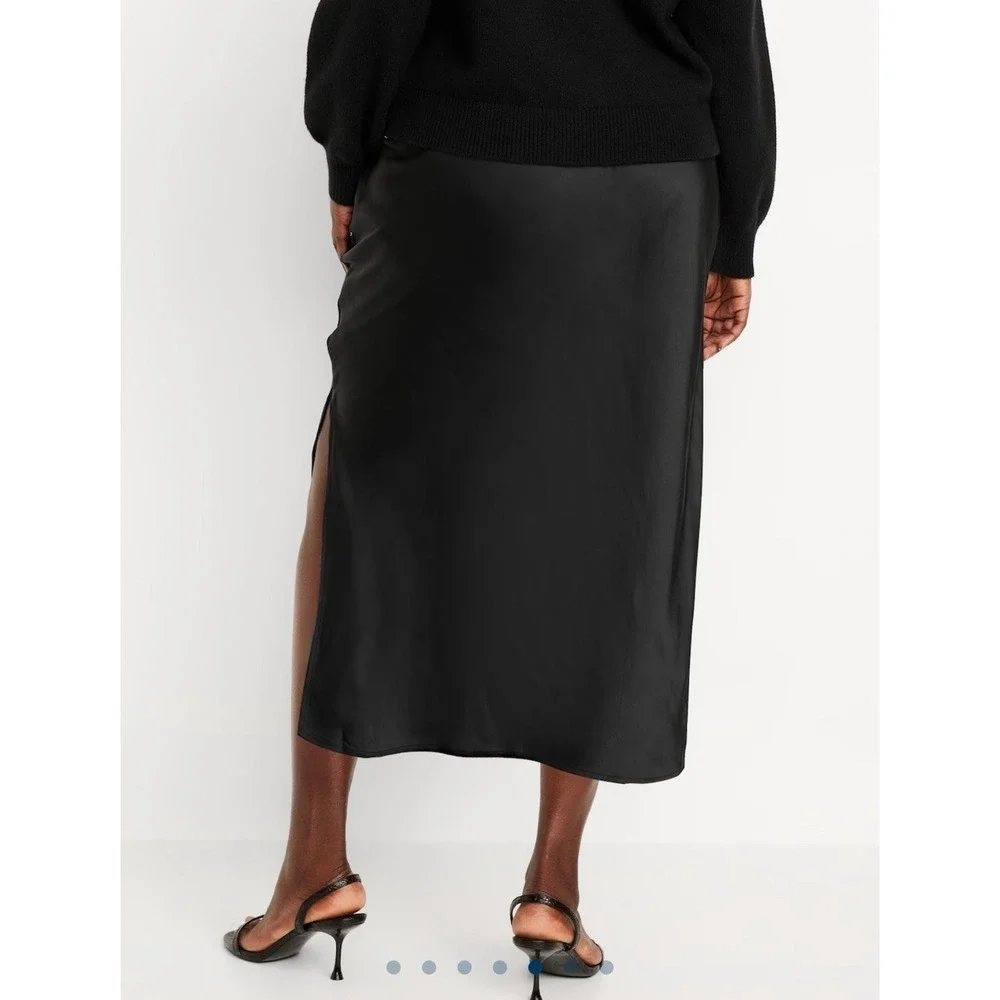 Old Navy Black High-Waisted Satin Midi Slip Skirt Size XXL  Grunge Whimsigoth
